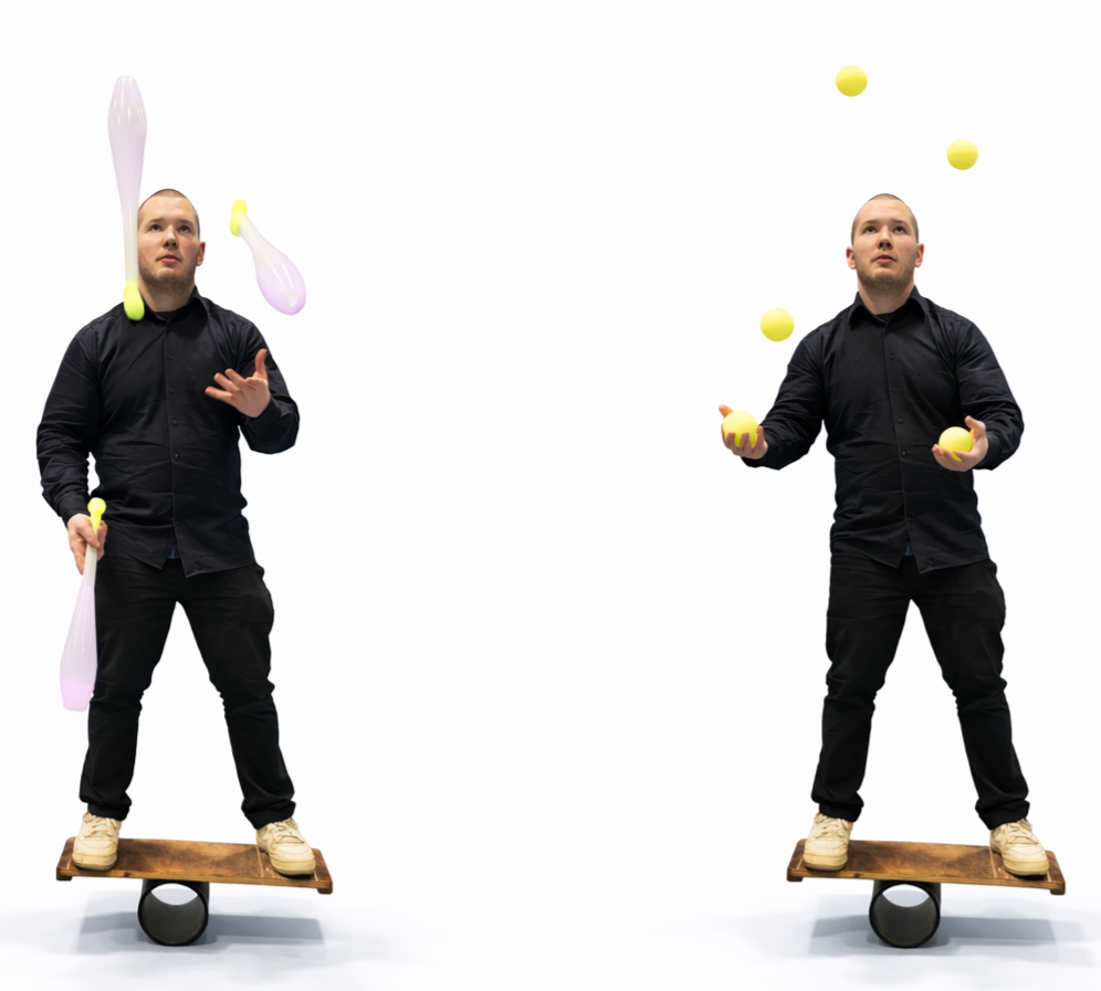 Rola-Bola mit Keulen und Bällen